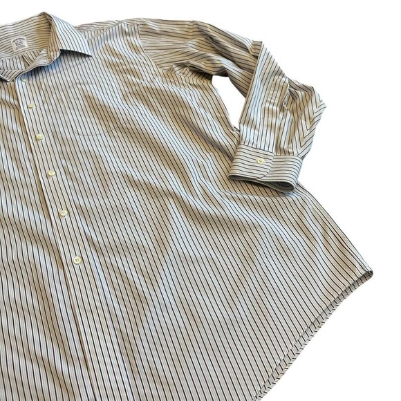 Brooks Brothers Classic Blue Brown Stripe Button-Down Dress Shirt Size 18 35 - Picture 5 of 12
